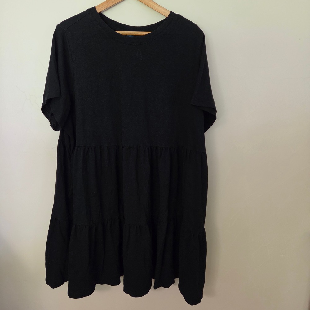 Old Navy Black Slub Knit Tiered Mini T-Shirt Swing Dress 2X Short Sleeve Pockets